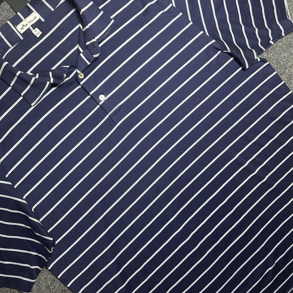 Peter Millar Summer Comfort Navy Stripe Performance Golf Polo Shirt Men’s XL